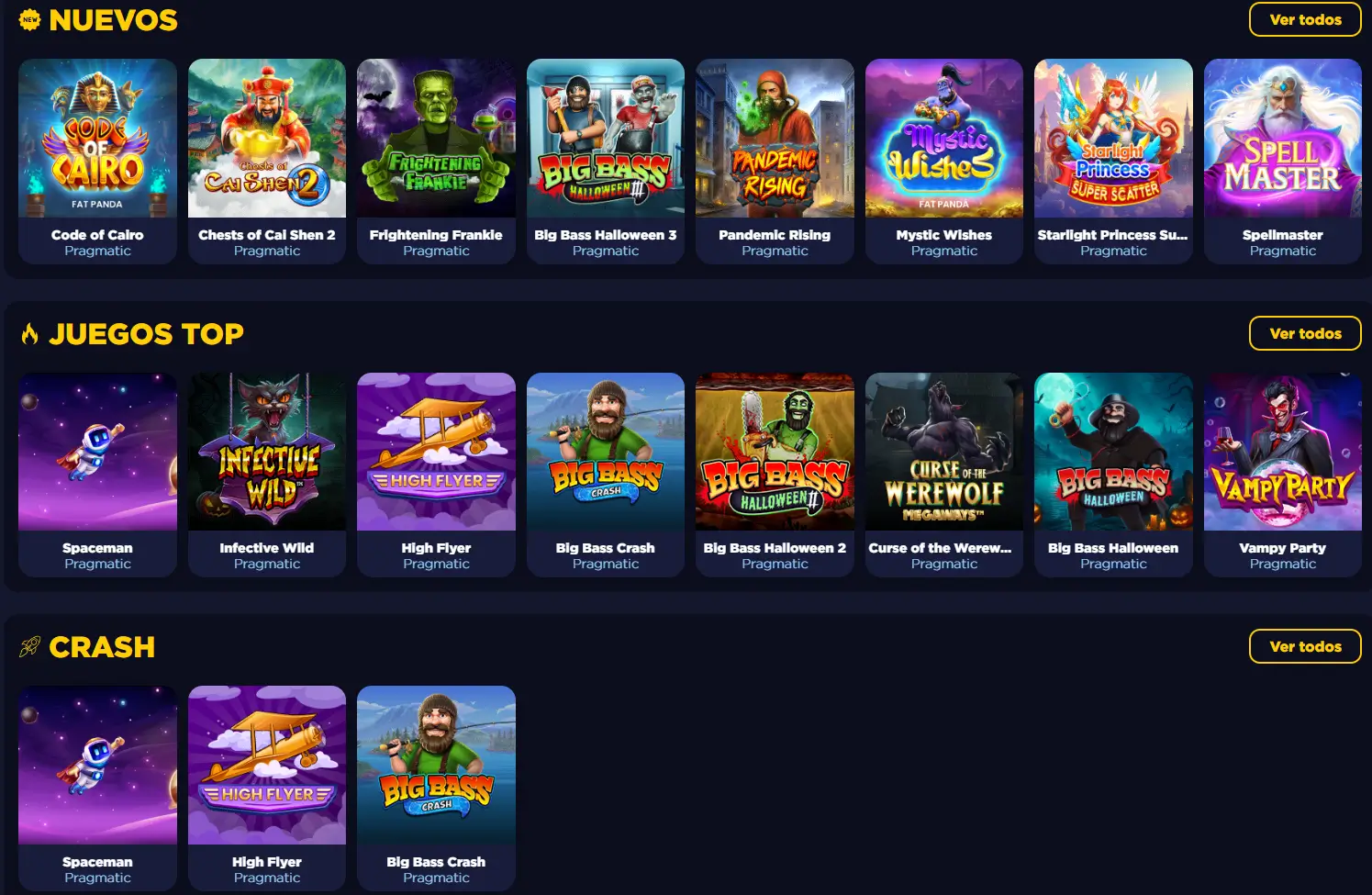 MasterBets365 nuevos y mejores juegos de casino como Code of Cairo, Big Bass Halloween 3 y Spaceman