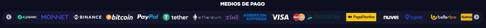 Métodos de pago de MasterBets365 incluyendo PayPal Visa Mastercard Skrill Neteller y criptomonedas