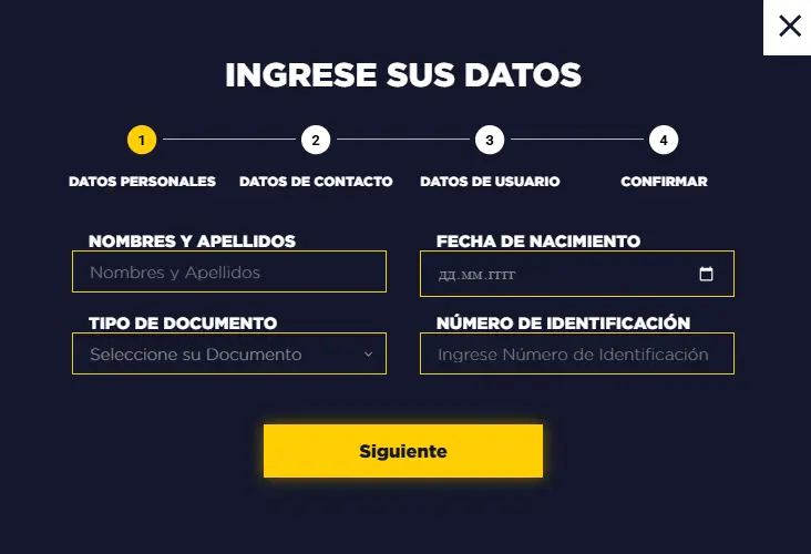 Formulario de registro de MasterBets365 para ingresar datos personales e información de la cuenta