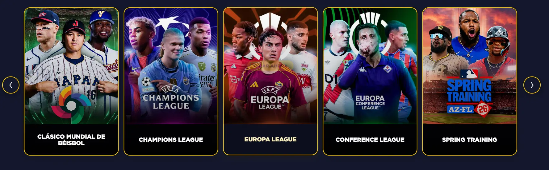 Sección de apuestas deportivas de MasterBets365 con competiciones y ligas internacionales